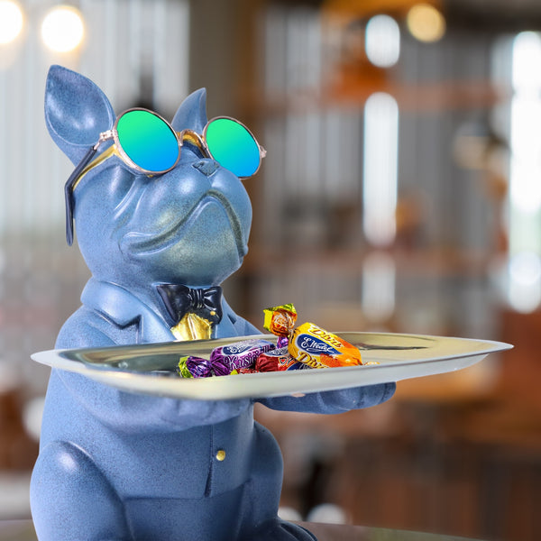 Cute Blue Dog Storage Organizer, Metal Tray Holder, Key Organizer, Table Organizer for Home or Office 9 inch 23 cm by Sona Casa