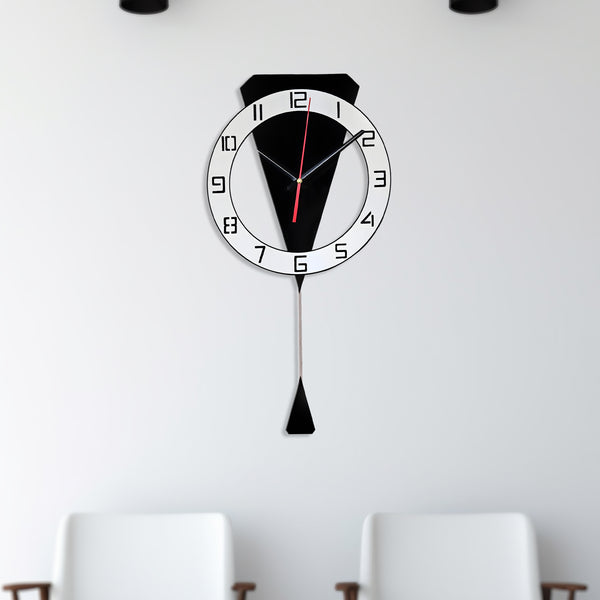 Black White Luxury Modern Pendulum Wall Clock, 23" Silent Nonticking Decorative Clock, Decor For Living Room, Office, Bedroom by Sona Casa