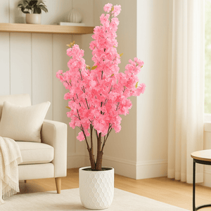 5 ft Tall Faux Pink Sichuan Cherry Blossom, Nearly Natural Large Artificial Tree, Indoor Decor for Living Room, Office, Patio-Sona Casa