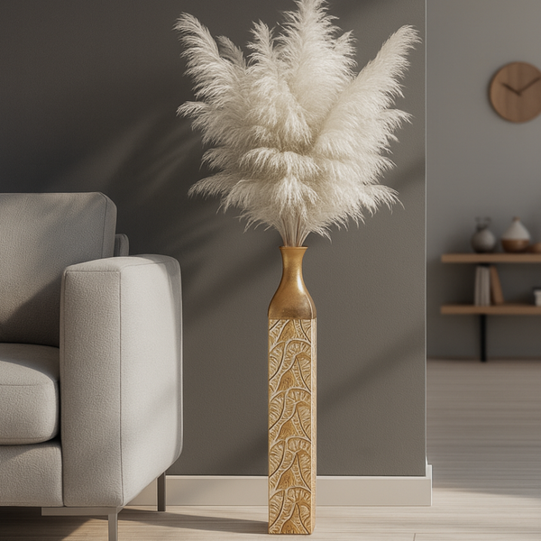 Modern Decorative Metal Tall Vase, Gold Living Room Decor, 42" Pots for Pampas Grass