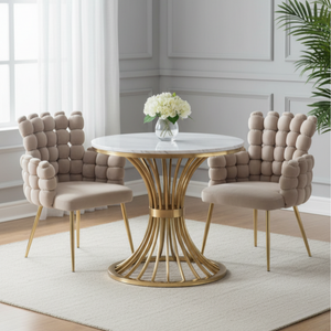 Set of 2 Modern Beige Upholstered Accent Chairs with Elegant Gold Metal Frames, Stylish & Comfortable Seating, Home Office Decor-Sona Casa