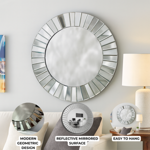 Large Round Silver Glass Mirror, Modern Frameless Wall Mirror, 80cm Diameter, Easy to Install Home Decor-Sona Casa