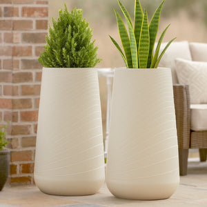 Set of 2 Tall White Indoor Decorative Planter, Modern Contemporary Self Watering Pot Home, Porch, Patio Decor Gifts-Sona Casa