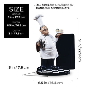 Polyresin Chef Statue with Writable Black Board Menu, Kitchen Interior Decoration, Unique Gift Idea 9 inch 23 cm