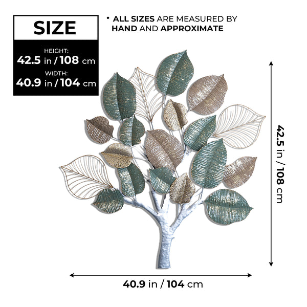 Tropical Metal Tree Artwork, 42" Leaf Wall Decor For Master Bedroom