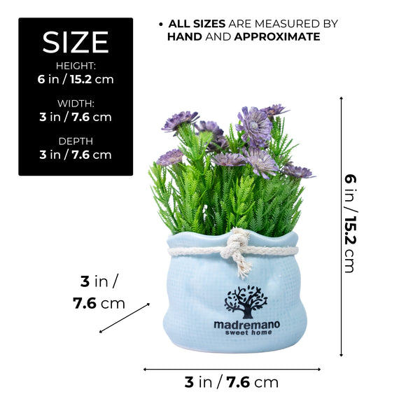 Small Flower Pot with Lifelike Artificial Flowers, Desk Decor for Living Room, Blue Decor 6 inch 15 cm