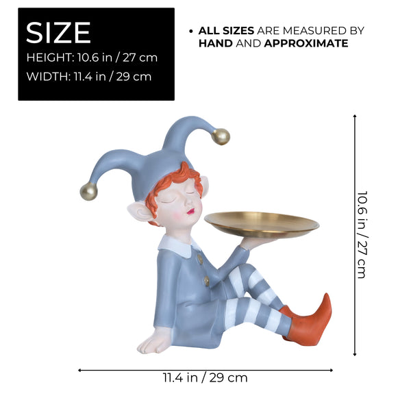 Clown Tabletop Organizer, 11" Resin Statue Metal Tray