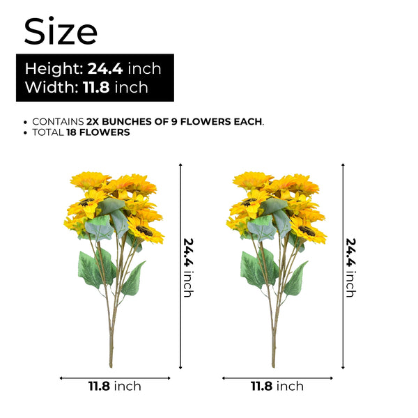 Summer Autumn Elegance: High Quality Artificial Sunflower Bouquet, Vibrant Yellow Faux Flowers, 18 flowers by Accent Collection