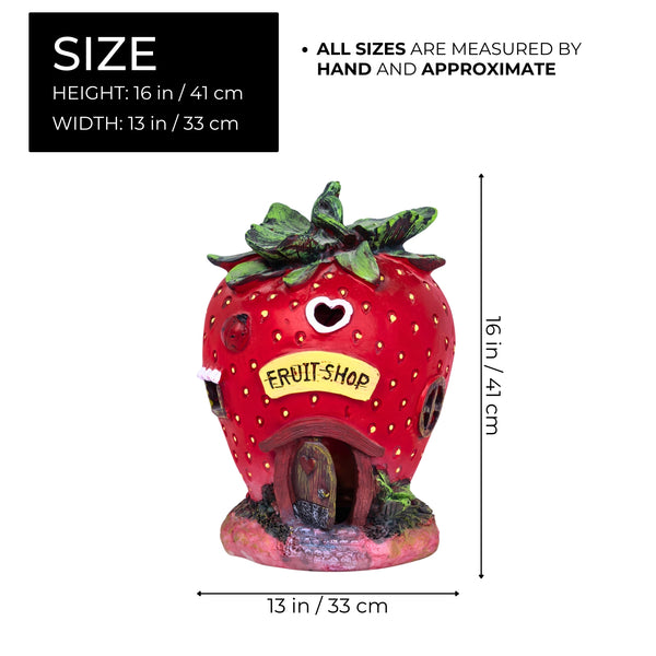 Polyresin Strawberry Solar Statue, 16" Fairy Garden Accessory Outdoor Decor