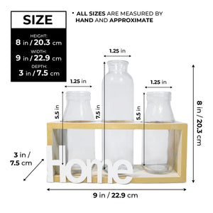 Hydroponic Glass Vases Set 8" Glass Propagation Pot, Wooden Frame