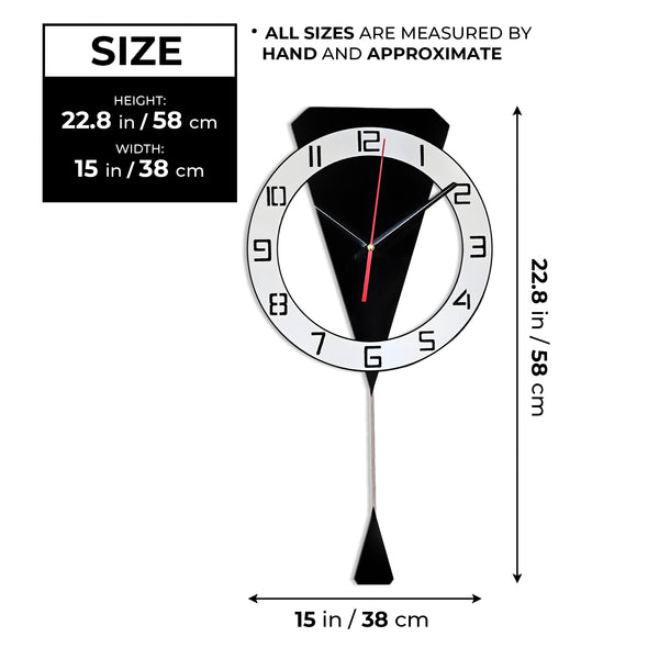 Black White Luxury Modern Pendulum Wall Clock, 23" Silent Nonticking Decorative Clock, Decor For Living Room, Office, Bedroom by Sona Casa