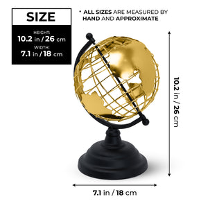 Golden Antique Globe, 10" Metal Decor Accent Tabletop Centerpiece by Sona Casa