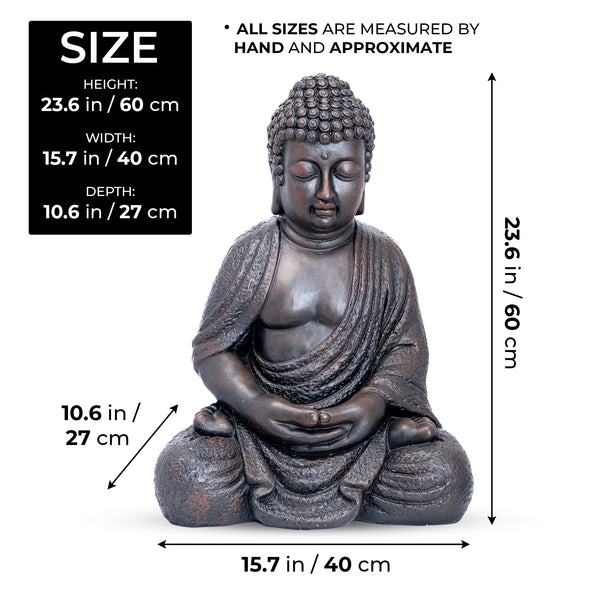 Tall Buddha Meditation Statue, 24" Indoor Outdoor Sculpture, Garden Decor