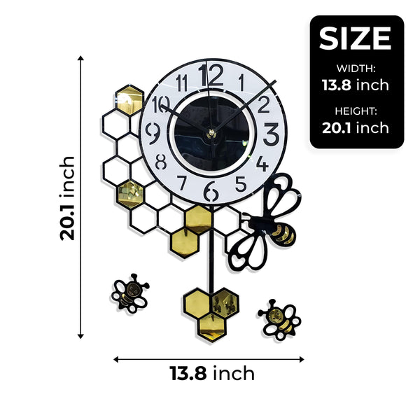 Black Honeycomb DIY Beehive Pendulum Wall Clock - Luxury Minimalist Modern Decor