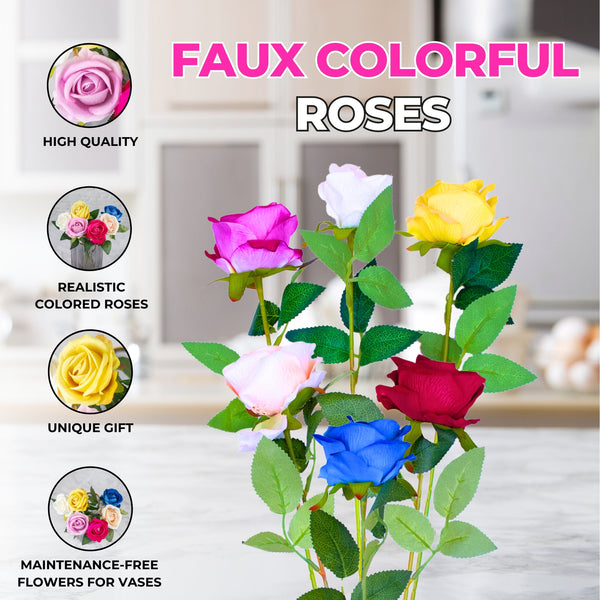Elegant Boho Table Decor Faux Rose Bouquet - Real Looking Plastic Roses With Long Stems For Centerpieces by Sona Casa