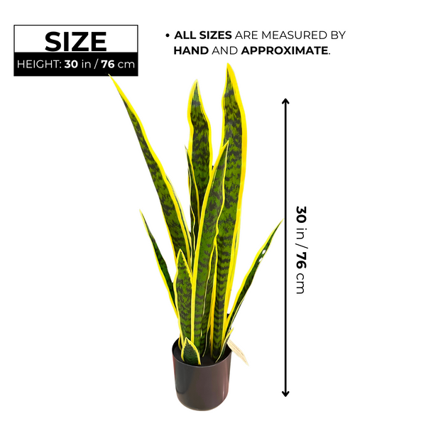 Large Artificial Snake Plant, Realistic Fake 30" Faux Plant with Cement Base, Indoor Outdoor Home Decor, Patio, Front Porch, Living Room Ornament