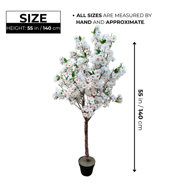 Large Artificial Tree, 55" White Sichuan Cherry Blossom, Nearly Natural Fake Plant, Indoor Outdoor Decor for Garden, Patio, Front Porch