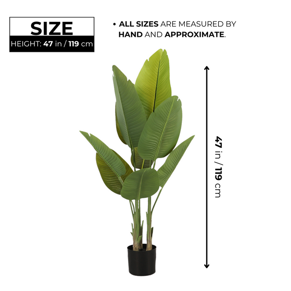 Large Artificial Bird of Paradise, 47" Fake Plant with Base Pot, Indoor Outdoor Living Room, Porch, Patio, Home Decor Gifts