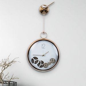 Elegant Brushed Gold Metal Wall Clock, Silent Moving Pendulum, White Dial, Unique Decor for Living Spaces by Accent Collection