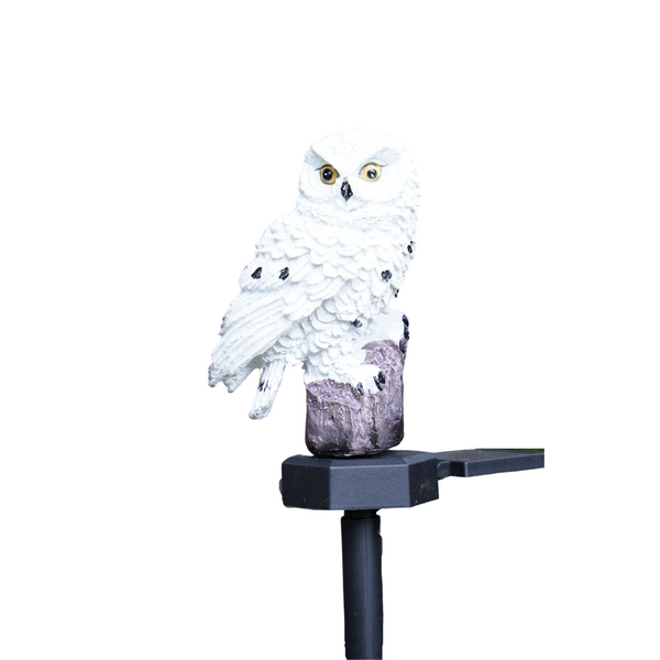 Magical White Owl Solar Statue With Black Stick - Outdoor Garden Decor & Bird Deterrent by Sona Casa