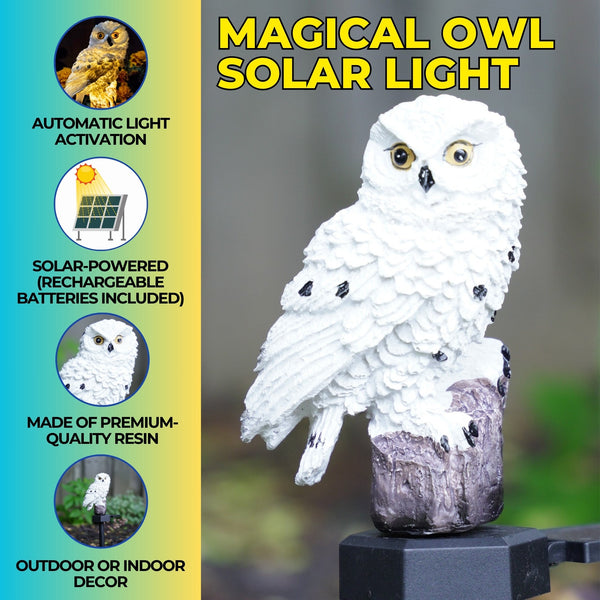 Magical White Owl Solar Statue With Black Stick - Outdoor Garden Decor & Bird Deterrent by Sona Casa