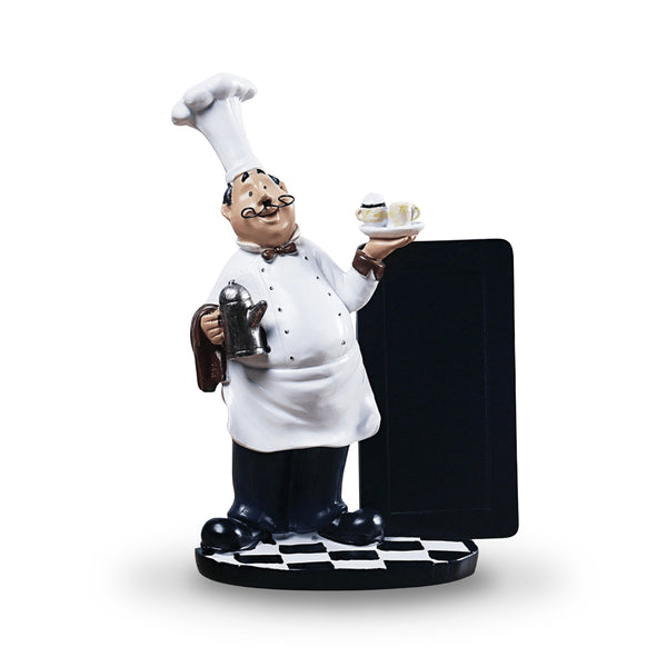Polyresin Chef Statue with Writable Black Board Menu, Kitchen Interior Decoration, Unique Gift Idea 9 inch 23 cm