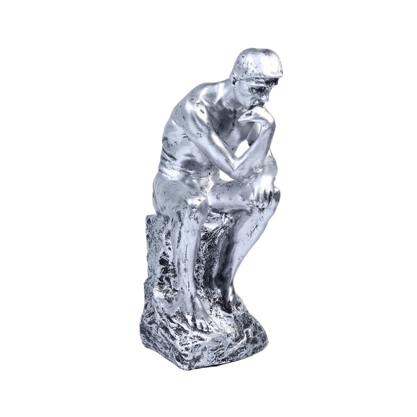 Rustic Silver Male Nude Statue, Rodin's The Thinker Silver Decor for Home or Office 10 inch 24 cm | Home Decor