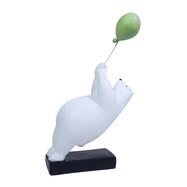 Funny Animal Statue Polar Bear Sculpture with Green Balloon Gift for Animal Lovers Polyresin Home Decor 11 inch 27 cm | Home Decor