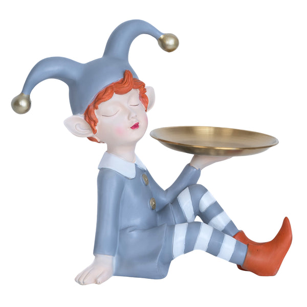 Clown Tabletop Organizer, 11" Resin Statue Metal Tray