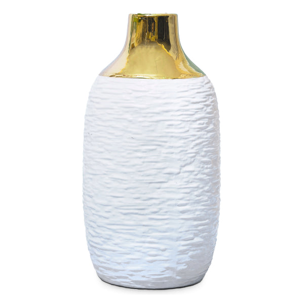 White Ceramic Vase With Golden Rim | Modern Minimalist Abstract Vase | Bohemian Entryway Decor