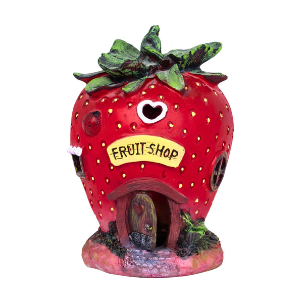 Polyresin Strawberry Solar Statue, 16" Fairy Garden Accessory Outdoor Decor