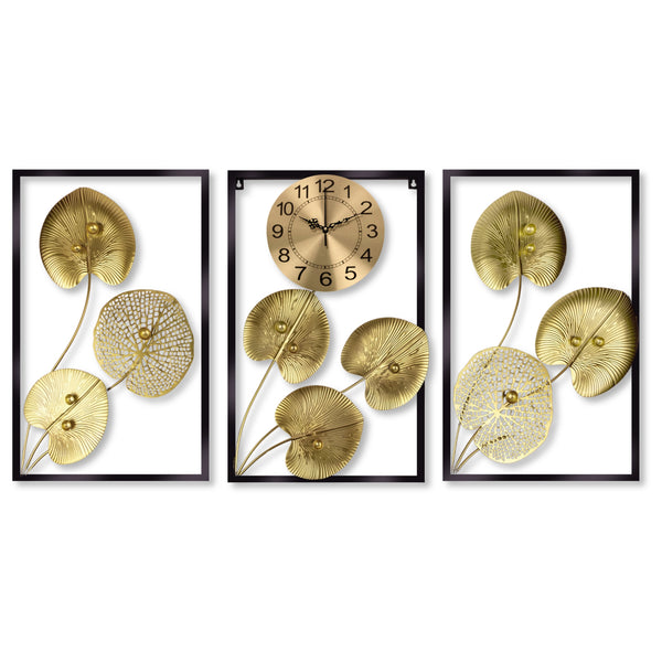 Extra Large Golden Decorative Wall Clock, 24" Silent Non Ticking Clock with Decorative Panels Wall Decor by Sona Casa