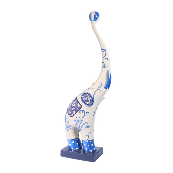 Whimsical Circus Elephant Statue Decor for Home or Office White Blue Polyresin Art Decor 16 inch 41 cm