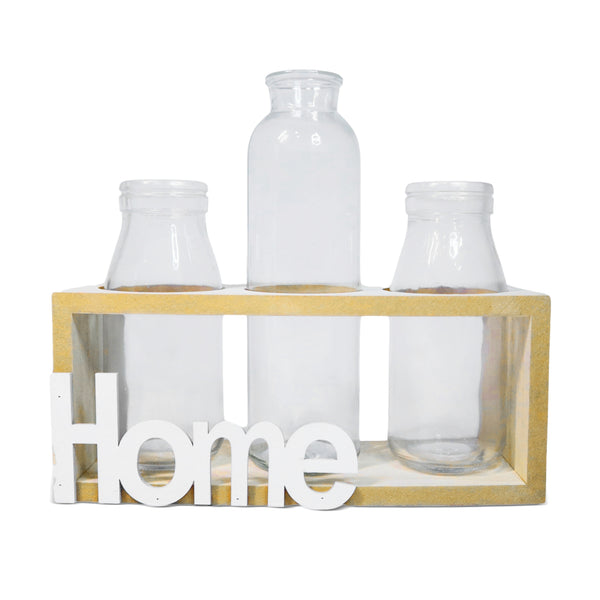 Hydroponic Glass Vases Set 8" Glass Propagation Pot, Wooden Frame