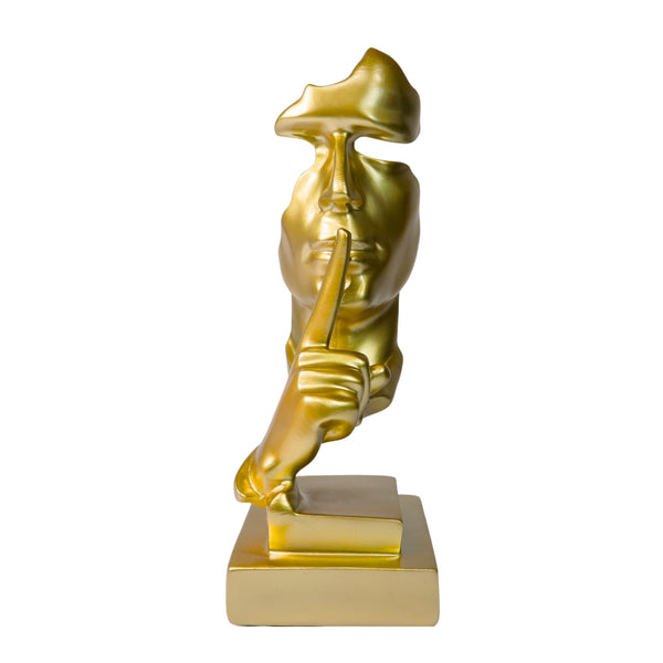 Abstract Silence is Golden, Silence Face Thinker Statue, Gold Polyresin Art Home or Office Decor 12 inch 31 cm by Sona Casa