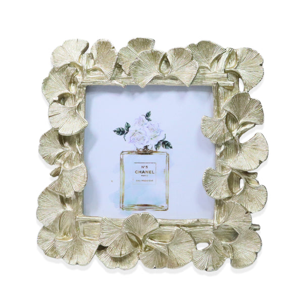 4x4in Photo Frame, Golden Ginkgo Leaves Frame Border, 3D Frame, Handmade Decorative Photo Holder 6in 16cm by Accent Collection