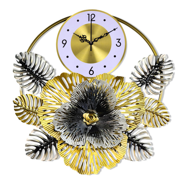 Floral Metal Wall Clock, 24" Home Decor, Silent Nonticking