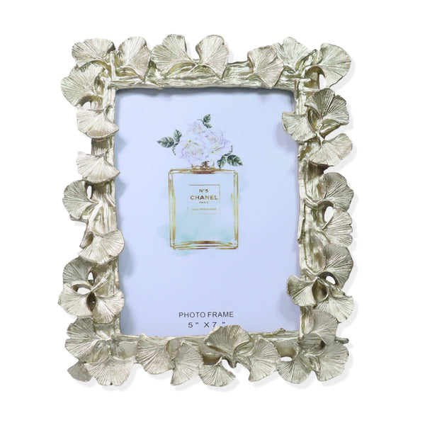 5x7 inch Photo Frame, 3D Golden Ginkgo Leaves Picture Frame Border, Handmade Decorative Frame 9 inch 23 cm