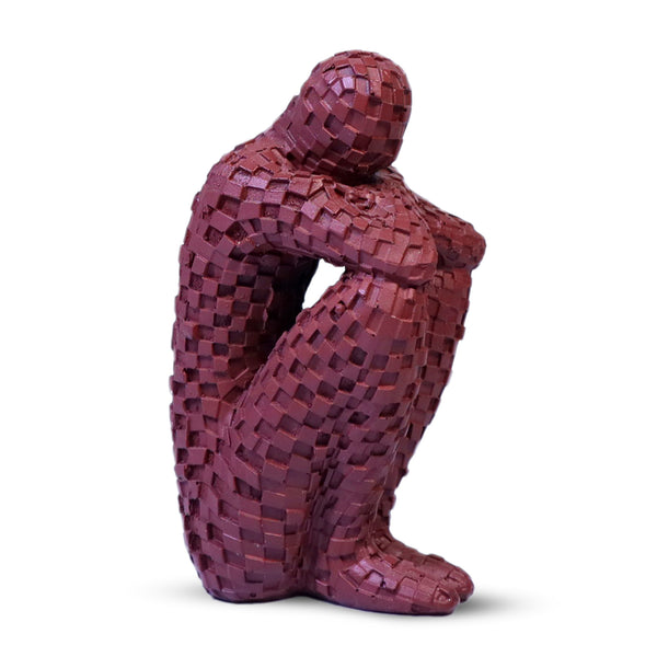 Small Abstract Thinker Statue, 5" Tabletop Centerpiece, Dark Red by Sona Casa