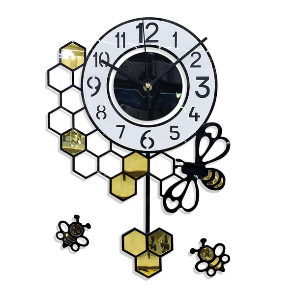 Black Honeycomb DIY Beehive Pendulum Wall Clock - Luxury Minimalist Modern Decor