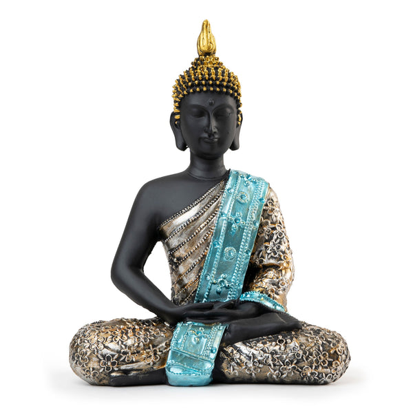 Small Buddha Statue Polyresin, Black Gold 11" Tabletop Decor