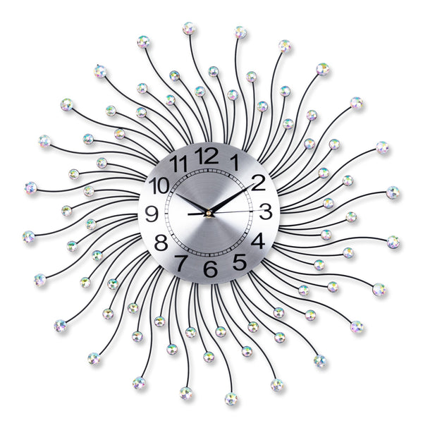 Large Sunburst Wall Clock, Crystal-Embedded Metal Wall Clock, 60 cm or 24 inch, Silent Clock, Non-Ticking Clock, Large Decorative Wall Clock, Wall Decor, Analog Wall Clock, Decor for Living Room by Accent Collection