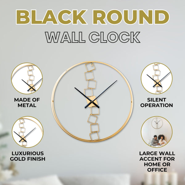 Gold Metal Wall Clock, 24" Silent Non Ticking Decorative Abstract Design by Sona Casa