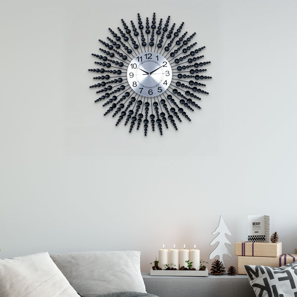 Large wall clock black carved starburst sunburst metal clock 60 cm 24 inch silent clock large decorative wall clock analog by Accent Collection