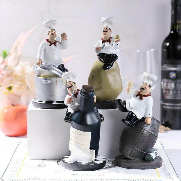 4 Piece Kitchen Chef Figurines Set, Restaurant Decor, Bakery Decor