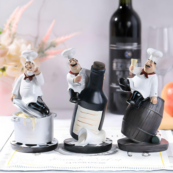 4 Piece Kitchen Chef Figurines Set, Restaurant Decor, Bakery Decor