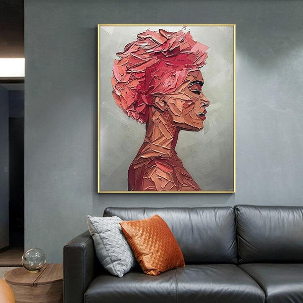 African Woman Wall Art - Textured Oil Painting, Original Hand-Painted Canvas for Living Room & Bedroom Decor, Unique Gift by Sona Casa