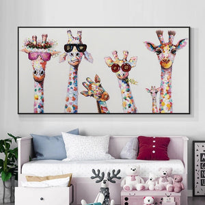 Funny Giraffe Painting, Hand-Painted Canvas Art for Nursery, Unique Kids Room Wall Decor, Original Animal Painting Gift by Accent Collection