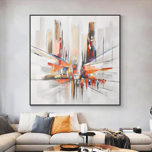 Original Abstract City Painting, Textured Orange Canvas Art Modern Framed Wall Art for Home Decor by Accent Collection