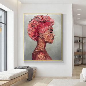 African Woman Wall Art - Textured Oil Painting, Original Hand-Painted Canvas for Living Room & Bedroom Decor, Unique Gift by Accent Collection